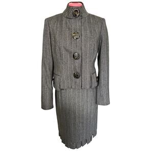 Carlisle Wool Blend 3‎ Piece Suit Set Turtle Shell Buttons Pleated Hem Skirt